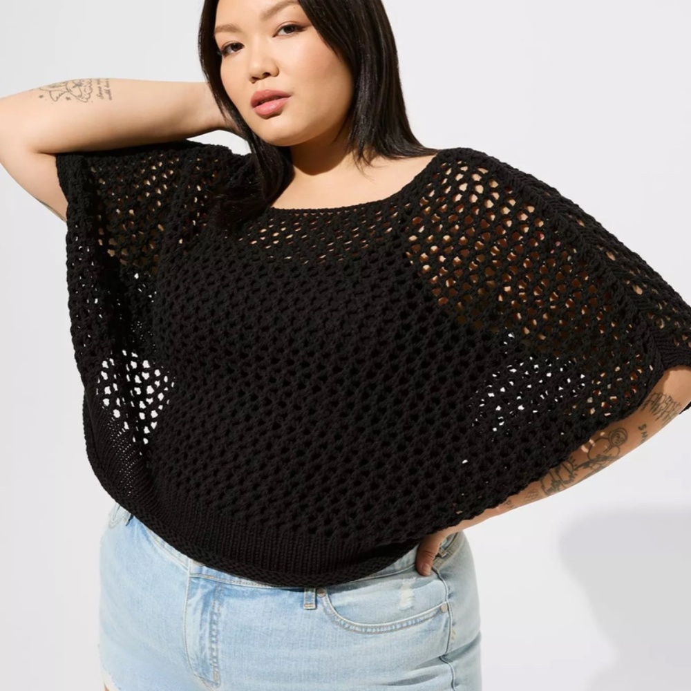 NWT Open Stitch Pullover Oversized Mesh Cropped Sweater Size 3/4 y2k